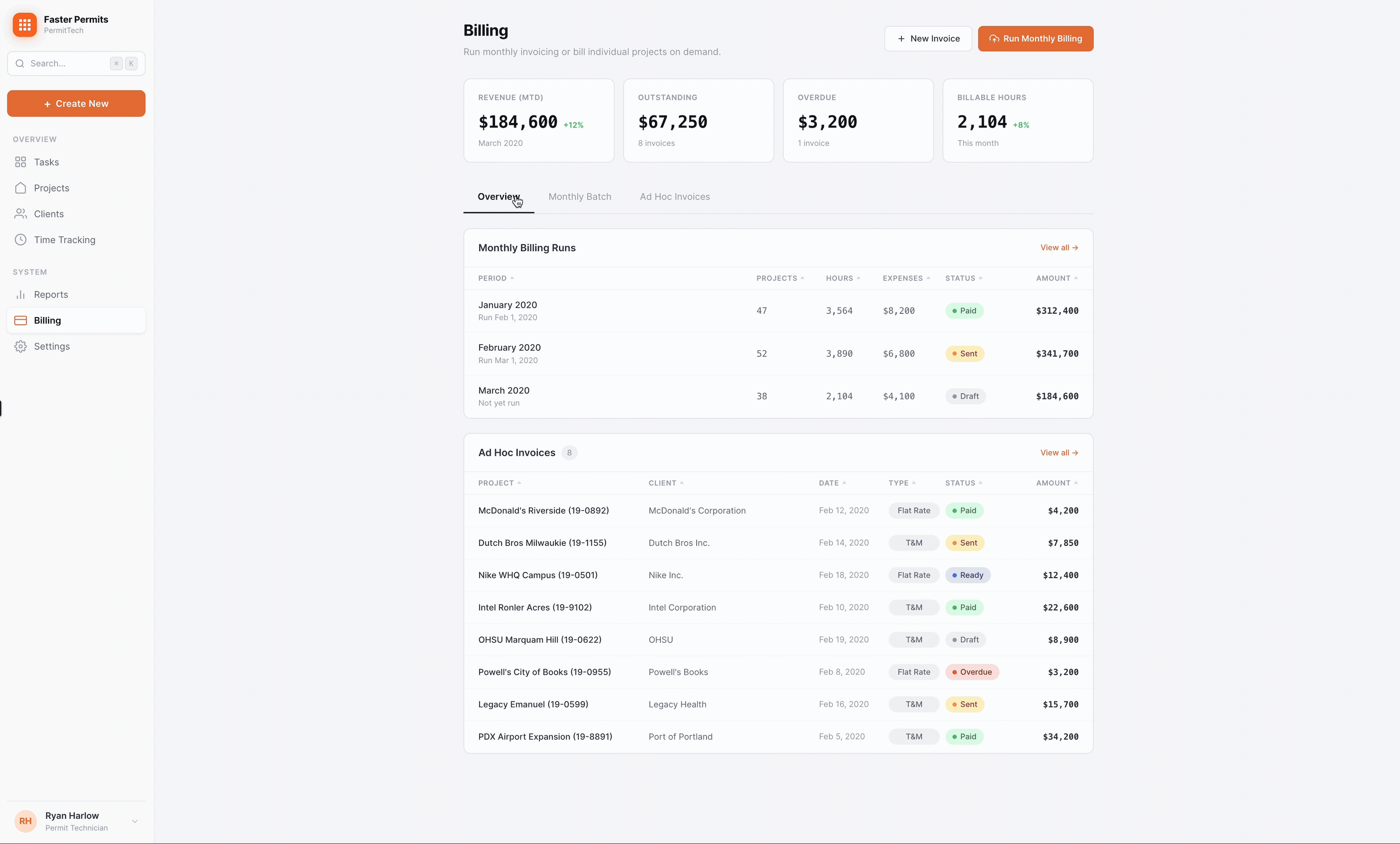 New billing module — date picker + clean review summary side by side